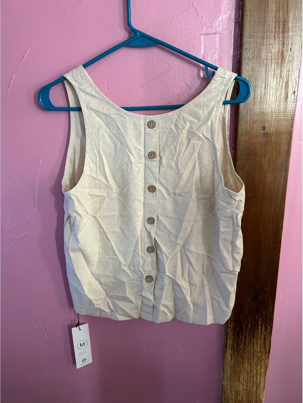 Medium Sleeveless Button-Front Top in Neutral Light Fabric,